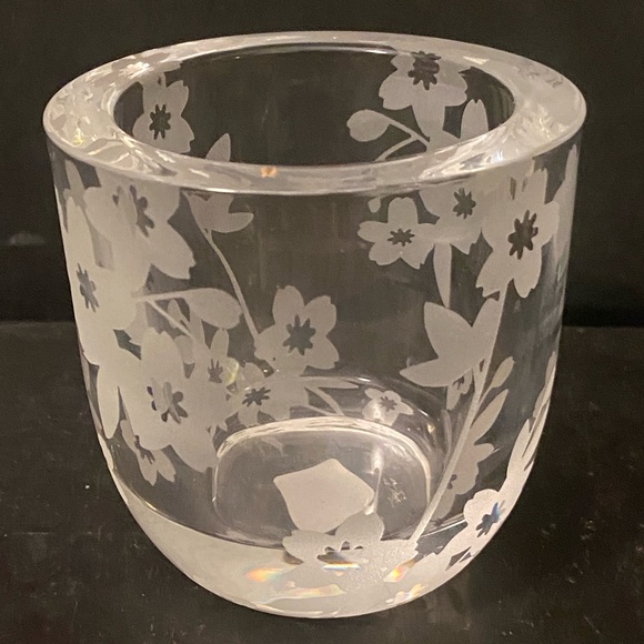 Partylite Sakura Thick Heavy Etched Glass Votive Tealight Candle Holders set 2 - Picture 2 of 4